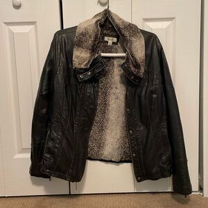 Dark brown faux fur leather jacket